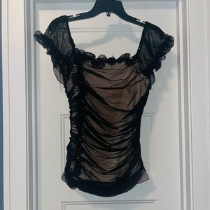 Gorgeous Boston Proper top—black mesh over nude lining. Sz S.